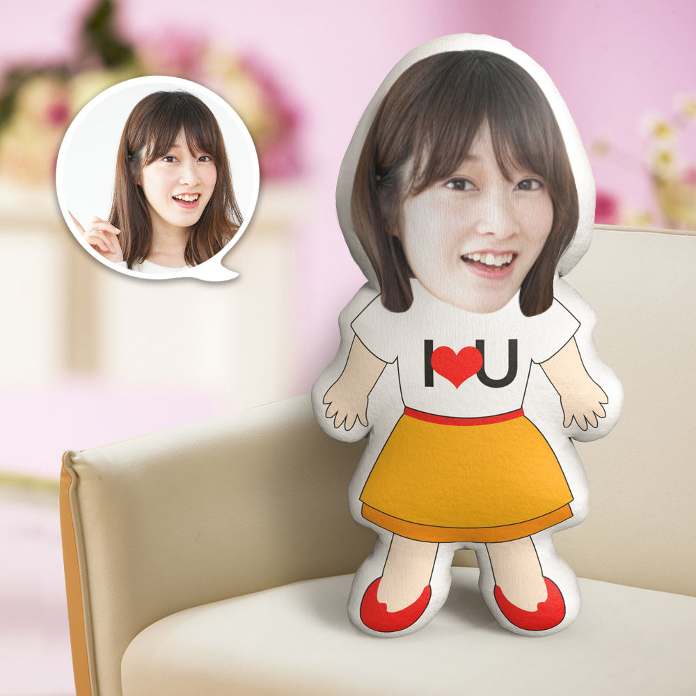 パーソナライズされた写真の顔の枕カスタムプリントコスチューム人形ミニマムI LOVE U彼女へのバレンタインのユニークなギフト