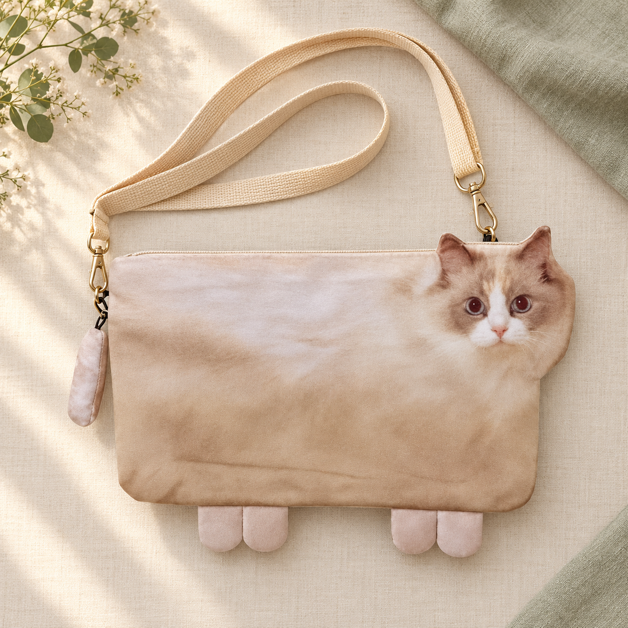 カスタムペットポートレートミニバッグ,かわいいしっぽのディテールが付いたパーソナライズされたプリントクロスボディポーチ,ペット飼育者への最高のギフト