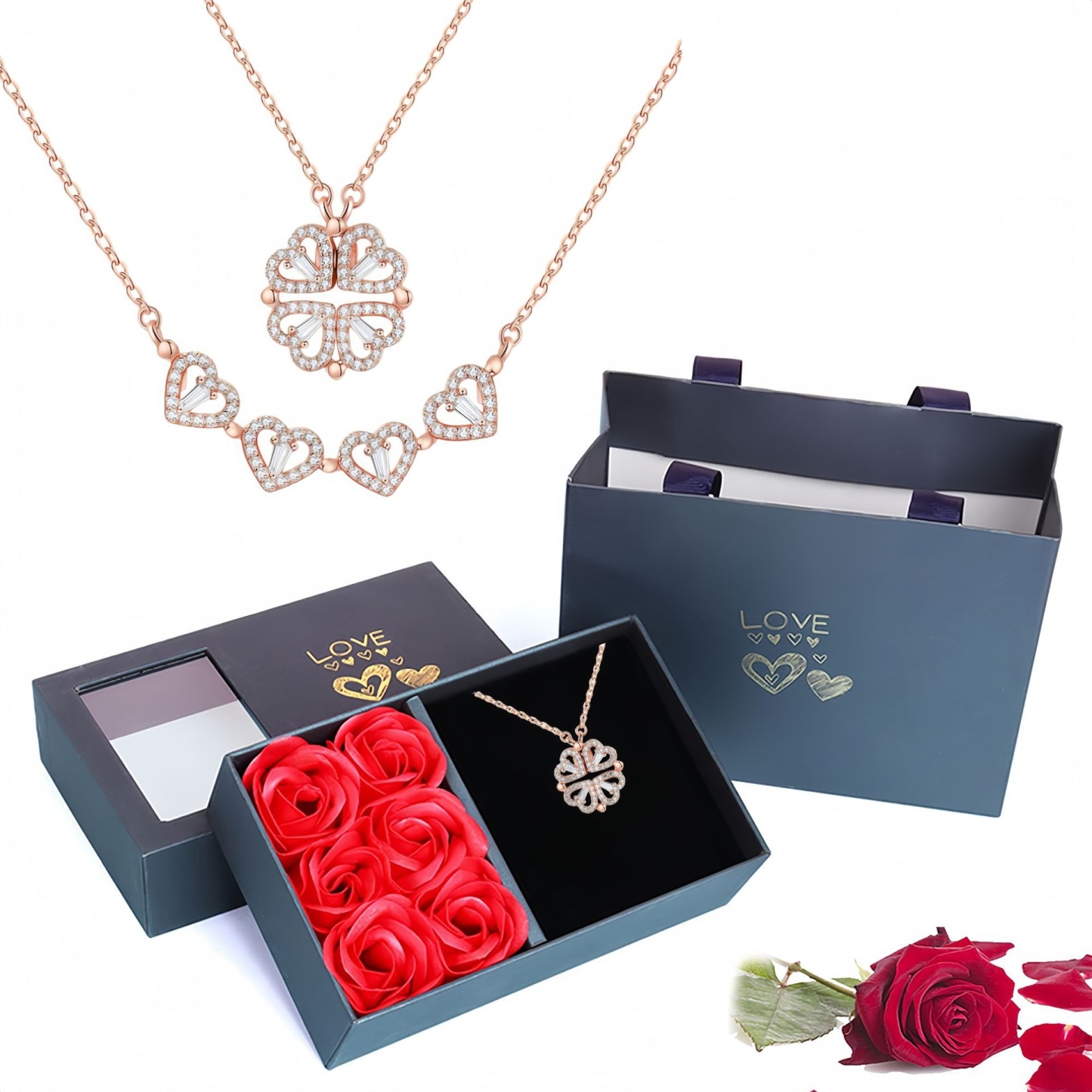 ダブルウェア ハートペンダントネックレス シックな四つ葉のクローバーデザイン スタイリッシュなギフト