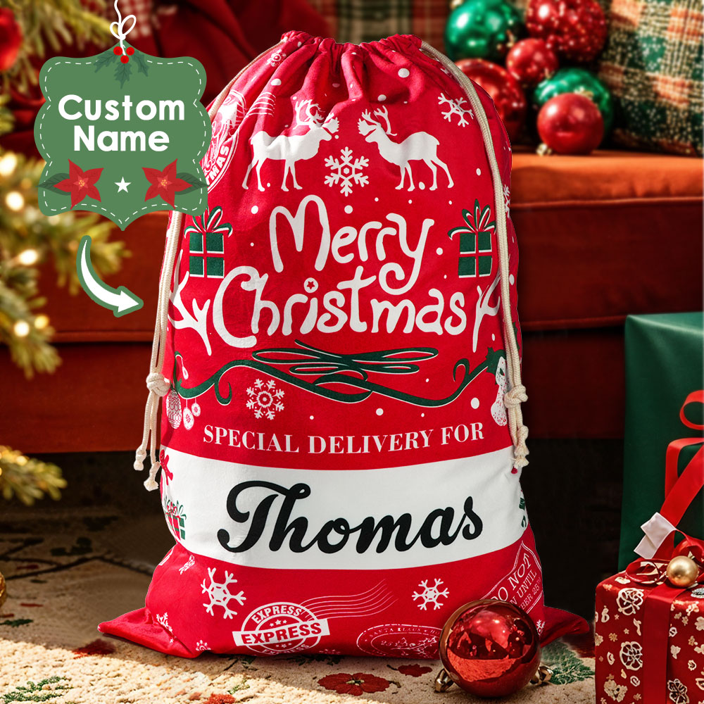 カスタム名入りギフトバッグ パーソナライズされたクリスマスサンタサック ギフト用 子供へのクリスマスプレゼント