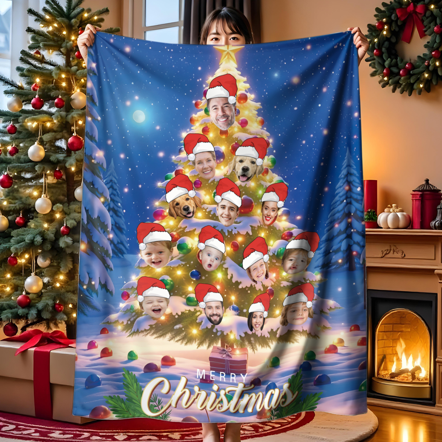 カスタムクリスマスフォトブランケットパーソナライズされたホリデースローブランケットギフト - 