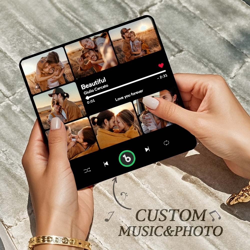 カップルへの記念日ギフトに,カスタム音楽&マルチ写真冷蔵庫マグネットをパーソナライズ -