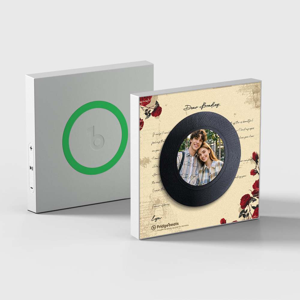 カスタム音楽冷蔵庫マグネット 1~6曲対応 パーソナライズされた封筒写真入り ヴィンテージ音楽冷蔵庫マグネット (彼女用) - 