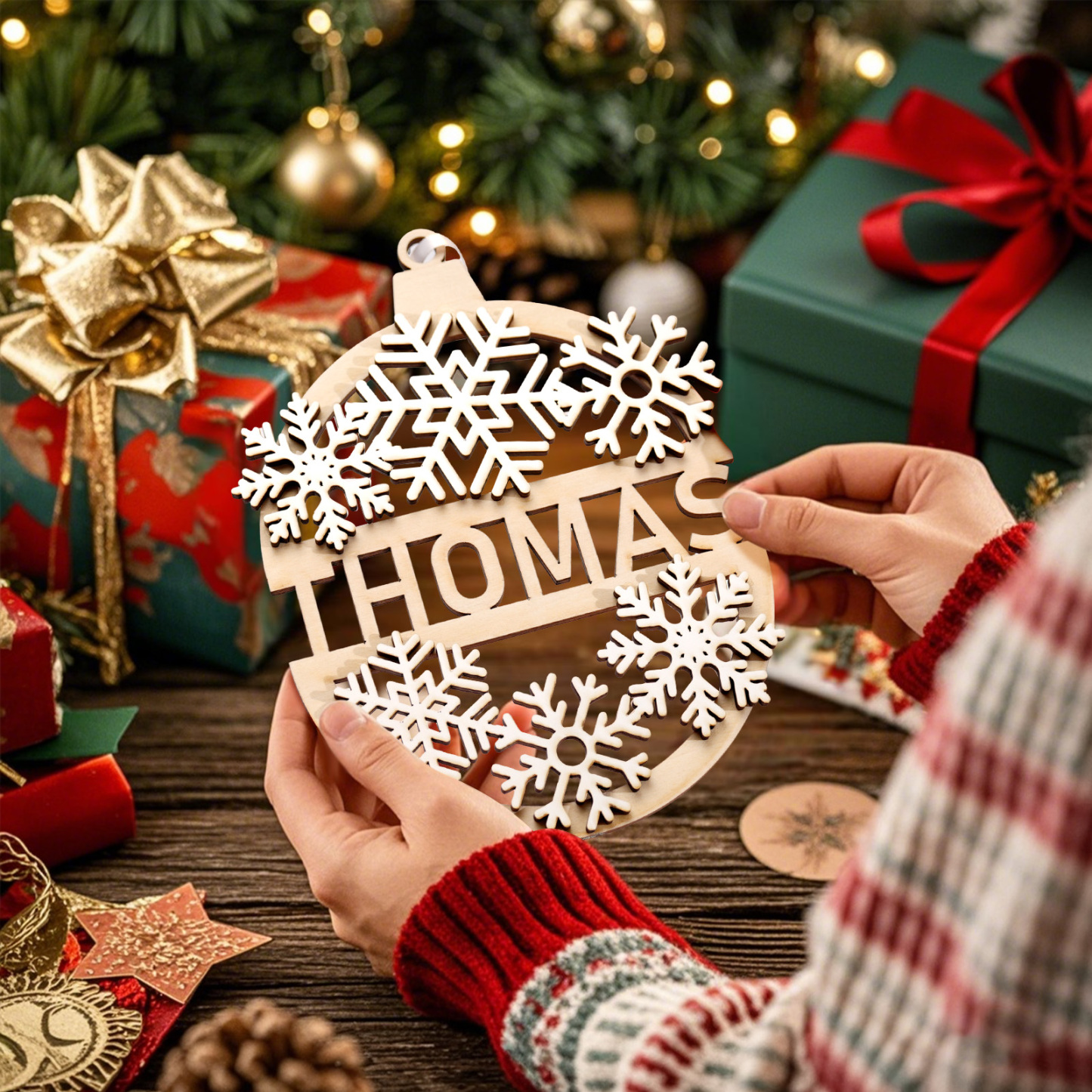 カスタムクリスマス木製オーナメント パーソナライズされた名前の吊り下げ装飾 クリスマスツリー名札ギフト - 