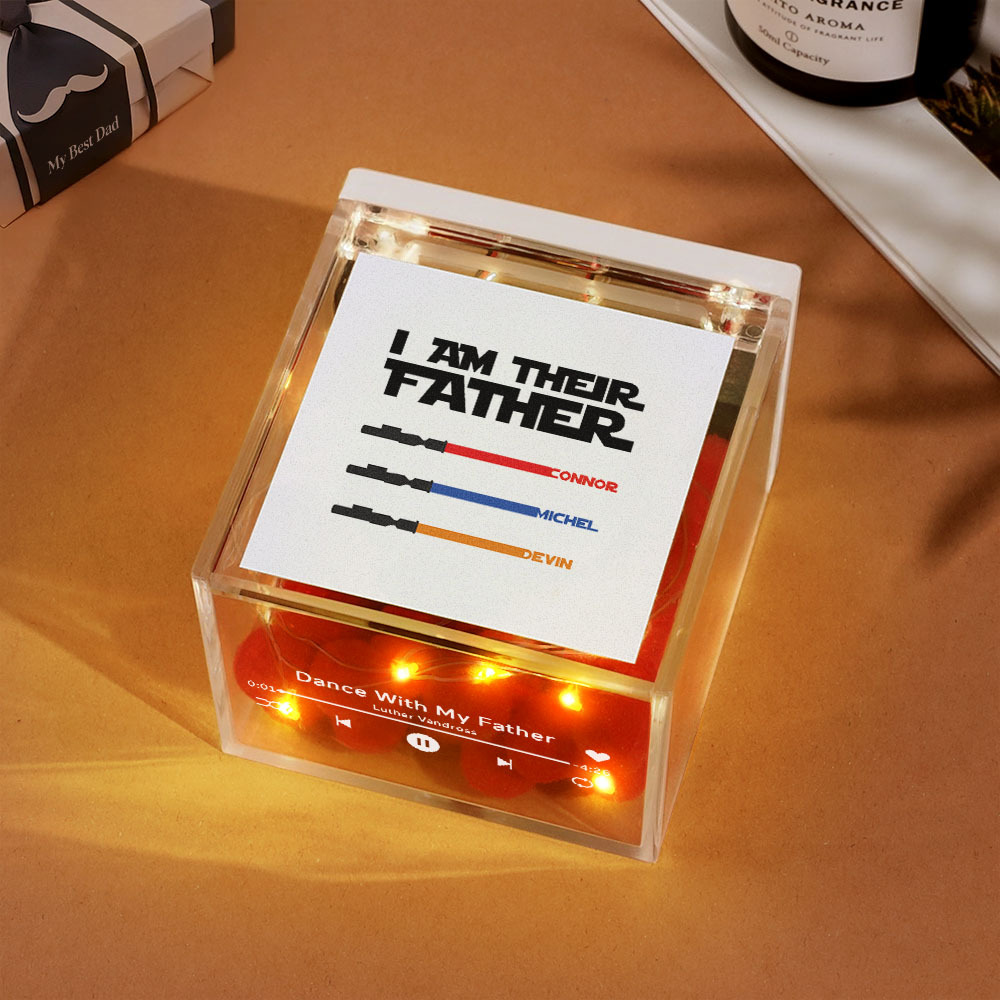 パーソナライズされたライトセーバーミニビニールレコードプレーヤー「i Am Their Father」アクリルカスタム自動音楽プレーヤー父の日のお父さんへの贈り物 - 