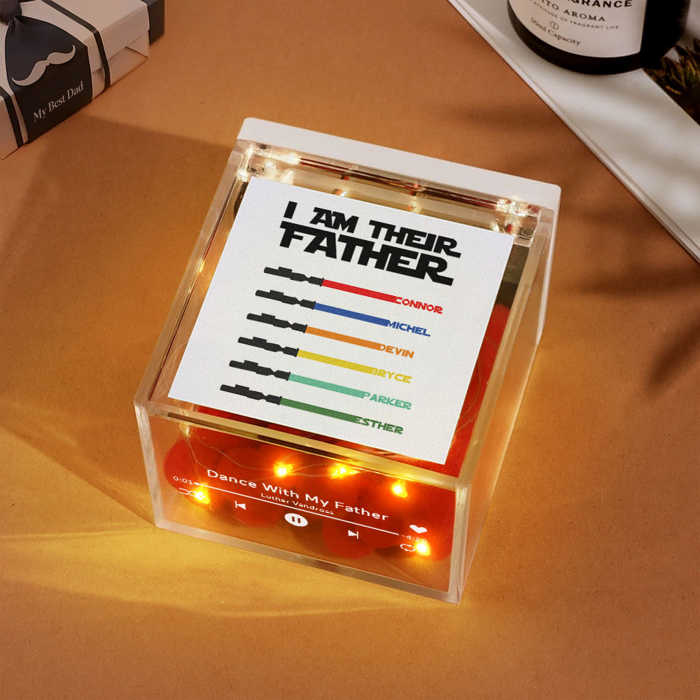 パーソナライズされたライトセーバーミニビニールレコードプレーヤー「i Am Their Father」アクリルカスタム自動音楽プレーヤー父の日のお父さんへの贈り物 - 