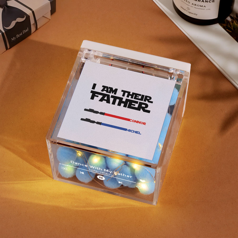 パーソナライズされたライトセーバーミニビニールレコードプレーヤー「i Am Their Father」アクリルカスタム自動音楽プレーヤー父の日のお父さんへの贈り物 - 