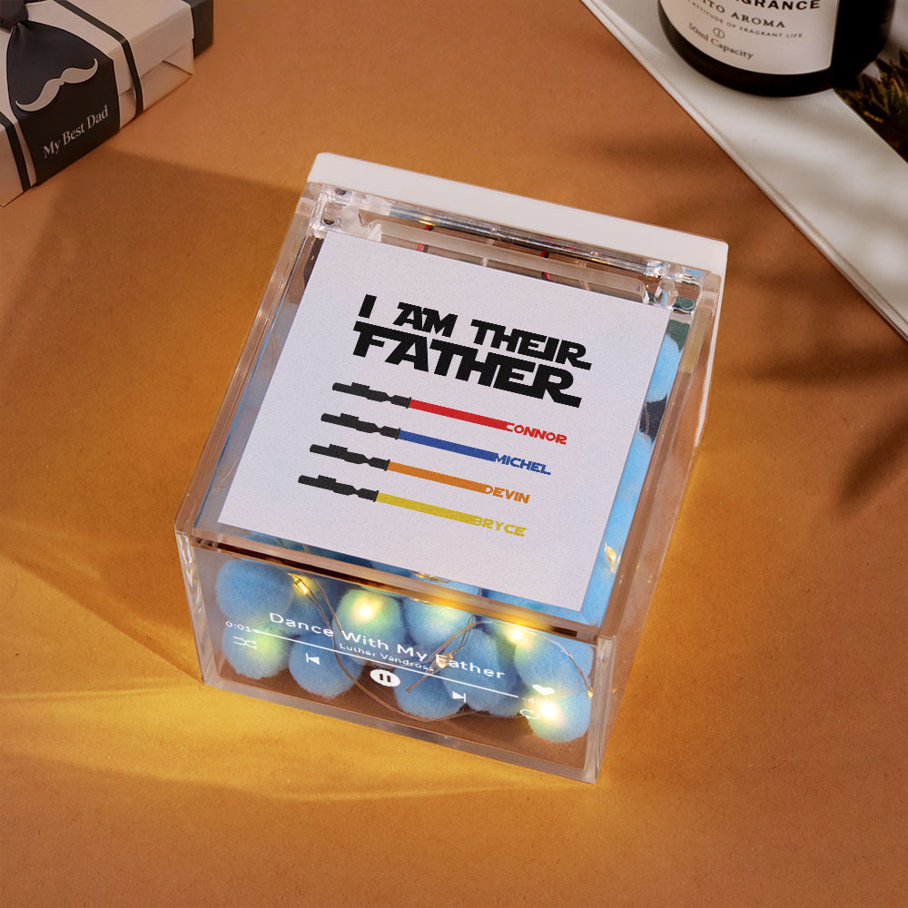パーソナライズされたライトセーバーミニビニールレコードプレーヤー「i Am Their Father」アクリルカスタム自動音楽プレーヤー父の日のお父さんへの贈り物 - 