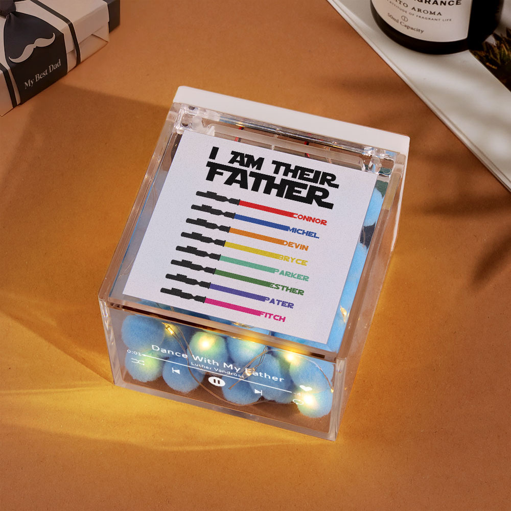 パーソナライズされたライトセーバーミニビニールレコードプレーヤー「i Am Their Father」アクリルカスタム自動音楽プレーヤー父の日のお父さんへの贈り物 - 
