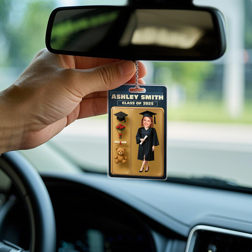 カスタム 3d エフェクト アクションフィギュア カスタマイズ可能なヘッド パッケージング おもちゃ箱 スタイル アート ギフト パーソナライズされたアクリル カー ハンガー 卒業生への卒業ギフト -