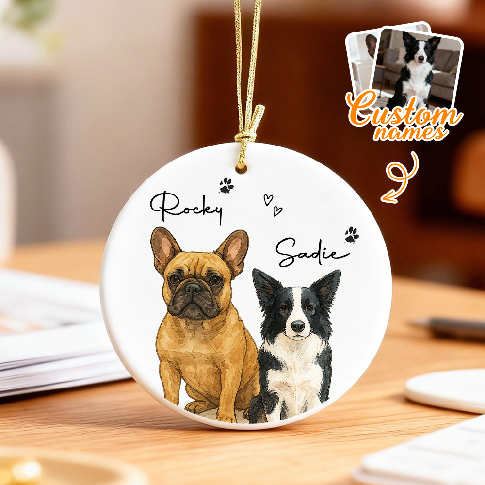 パーソナライズされた水彩画のペットの写真オーナメント:カスタムメモリアル記念品 - 