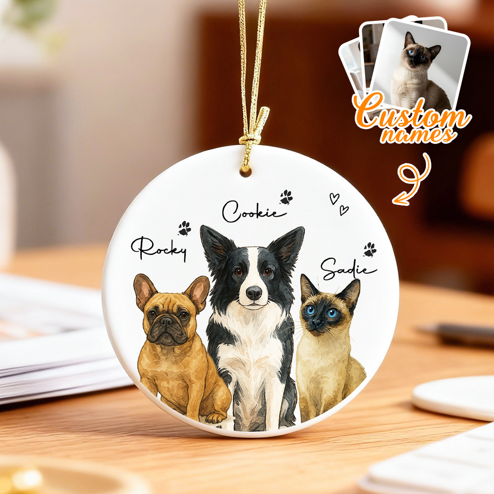 パーソナライズされた水彩画のペットの写真オーナメント:カスタムメモリアル記念品 - 
