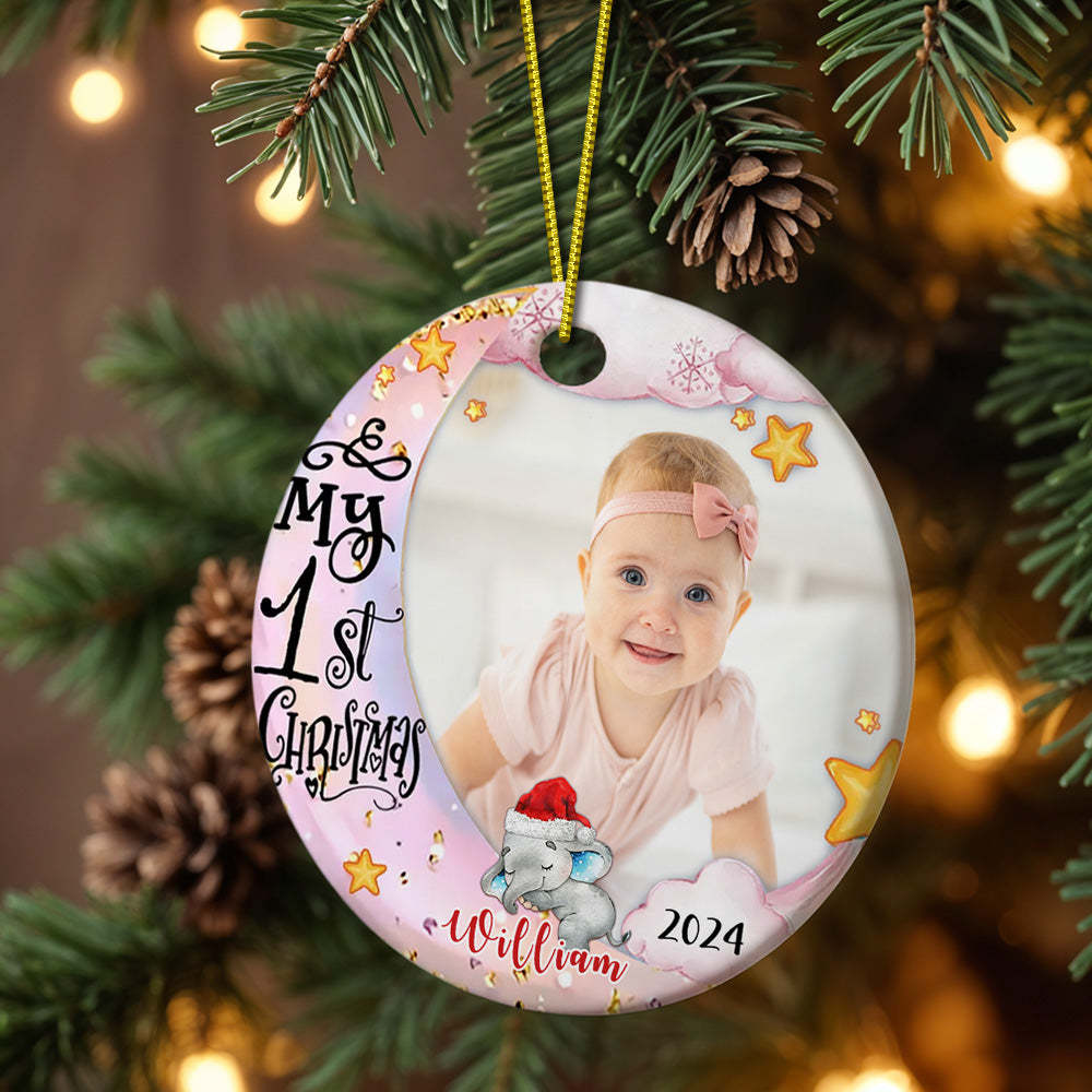 パーソナライズされた赤ちゃんの最初のクリスマスオーナメントかわいい象のサークルオーナメント子供用クリスマスギフト -