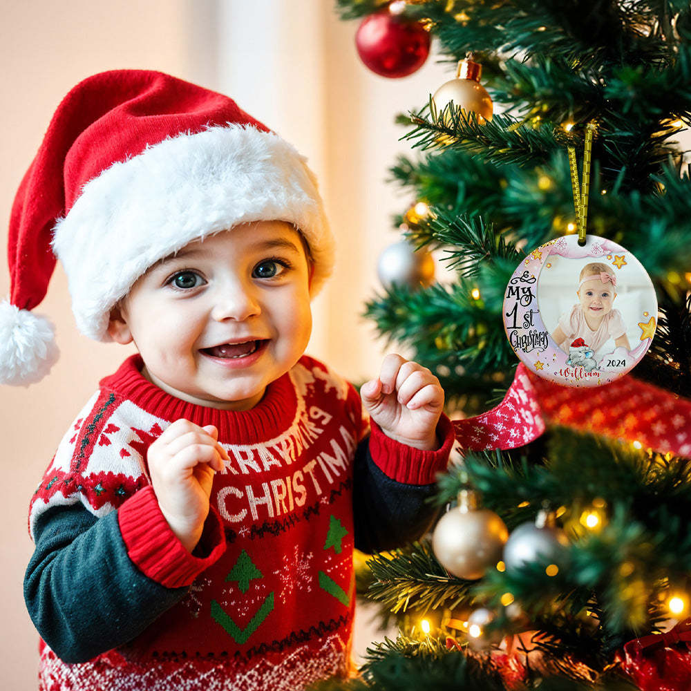 パーソナライズされた赤ちゃんの最初のクリスマスオーナメントかわいい象のサークルオーナメント子供用クリスマスギフト -