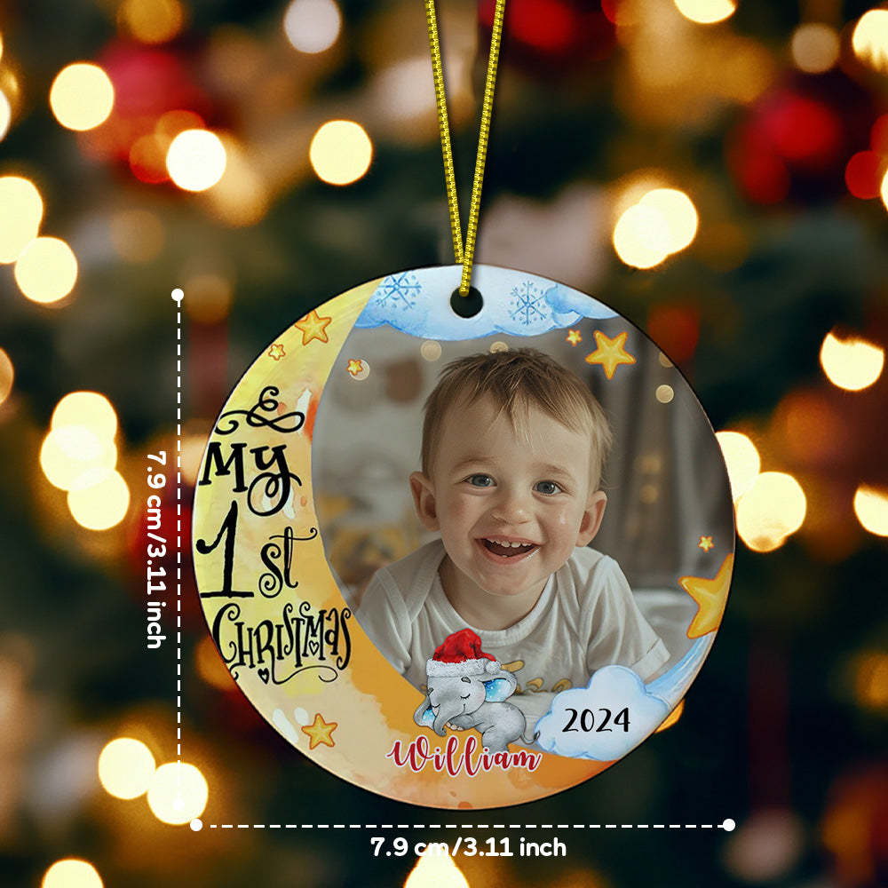 パーソナライズされた赤ちゃんの最初のクリスマスオーナメントかわいい象のサークルオーナメント子供用クリスマスギフト -