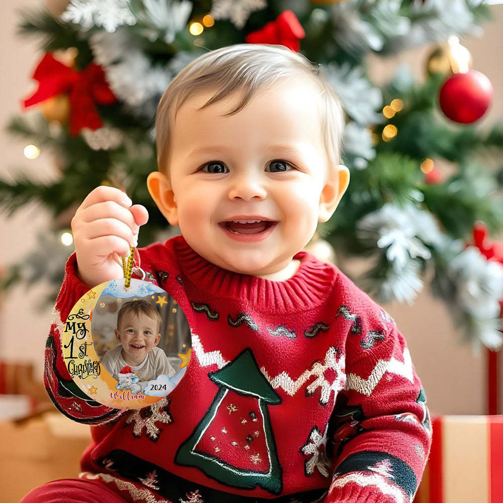パーソナライズされた赤ちゃんの最初のクリスマスオーナメントかわいい象のサークルオーナメント子供用クリスマスギフト -