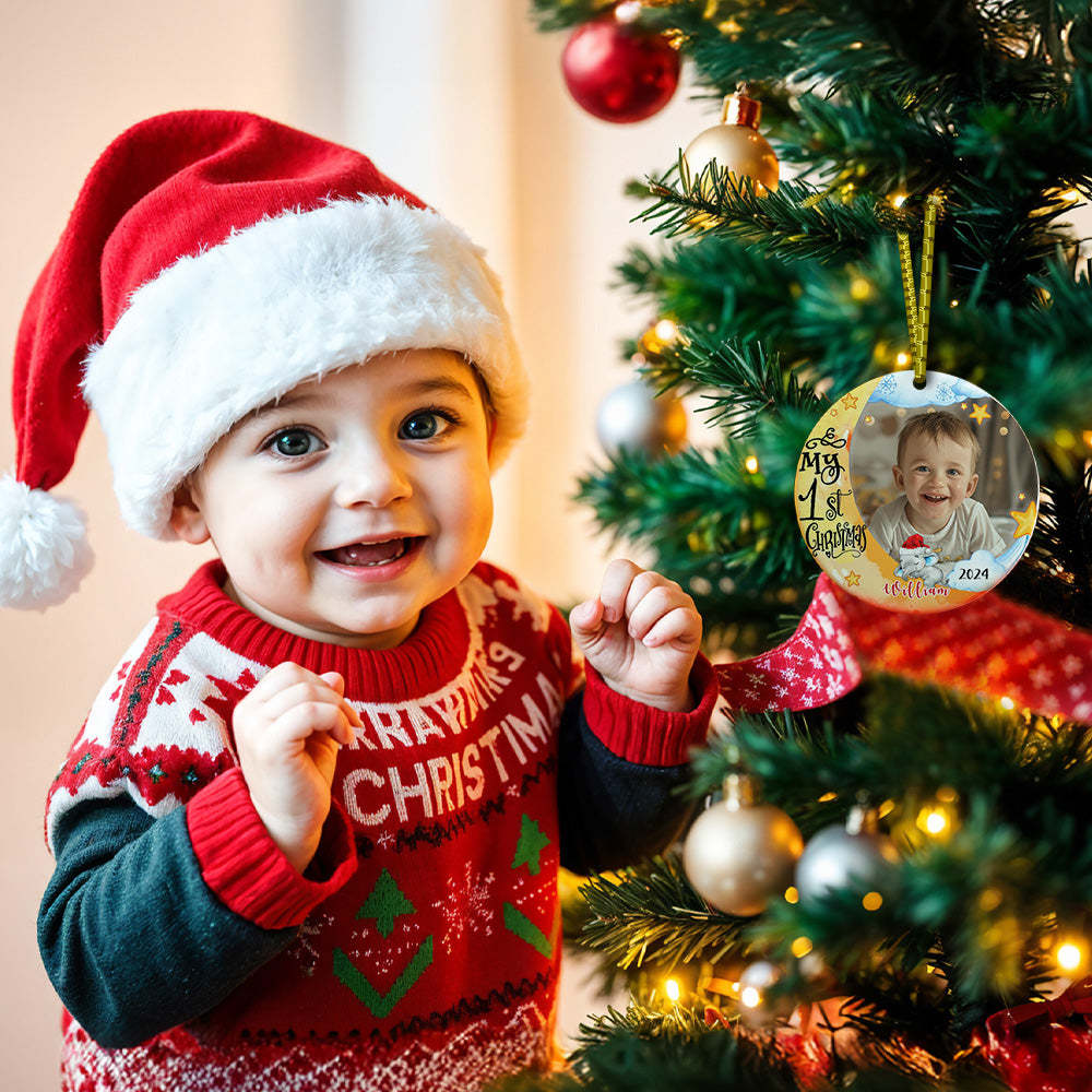 パーソナライズされた赤ちゃんの最初のクリスマスオーナメントかわいい象のサークルオーナメント子供用クリスマスギフト -