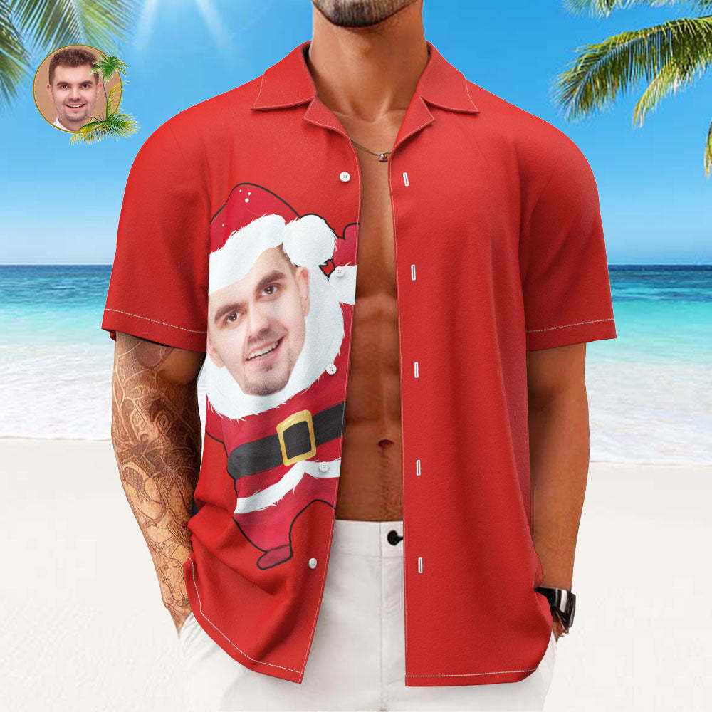 カスタムフォトアロハシャツ-写真入り可能なオリジナルクリスマスアロハシャツギフト-サンタクロース赤いシャツ