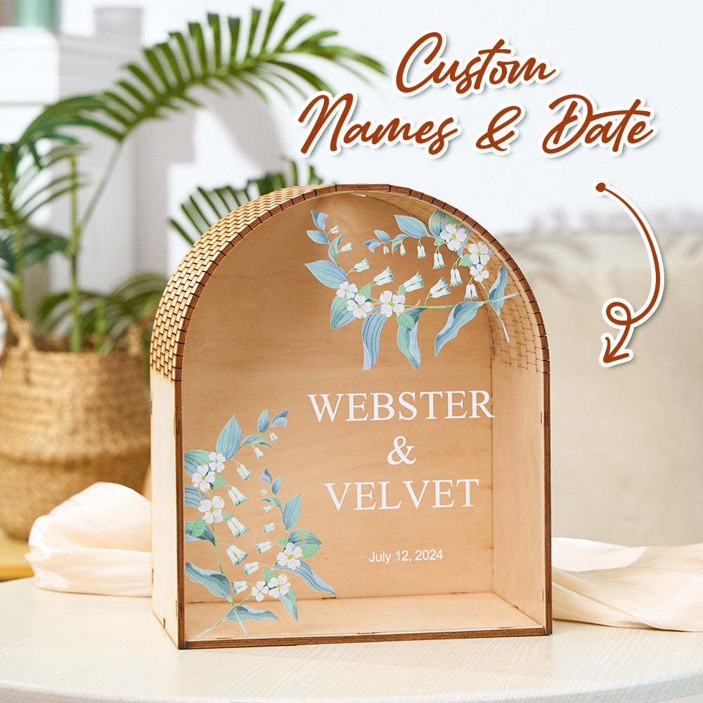 パーソナライズされたウェディングカードボックスアーチウェディングメモリーボックスカップルへのウェディングギフト - 
