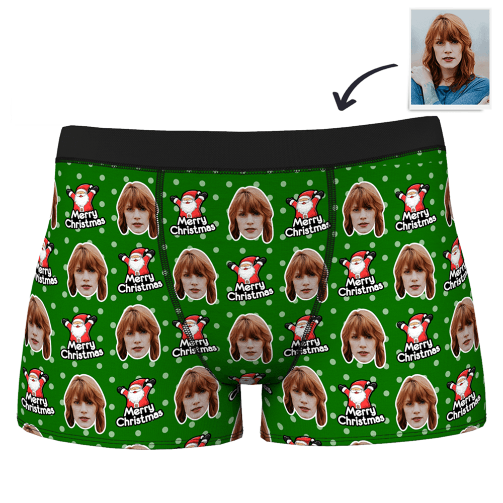 メンズクリスマスハットカスタムサンタクロースフェイスボクサーショーツ