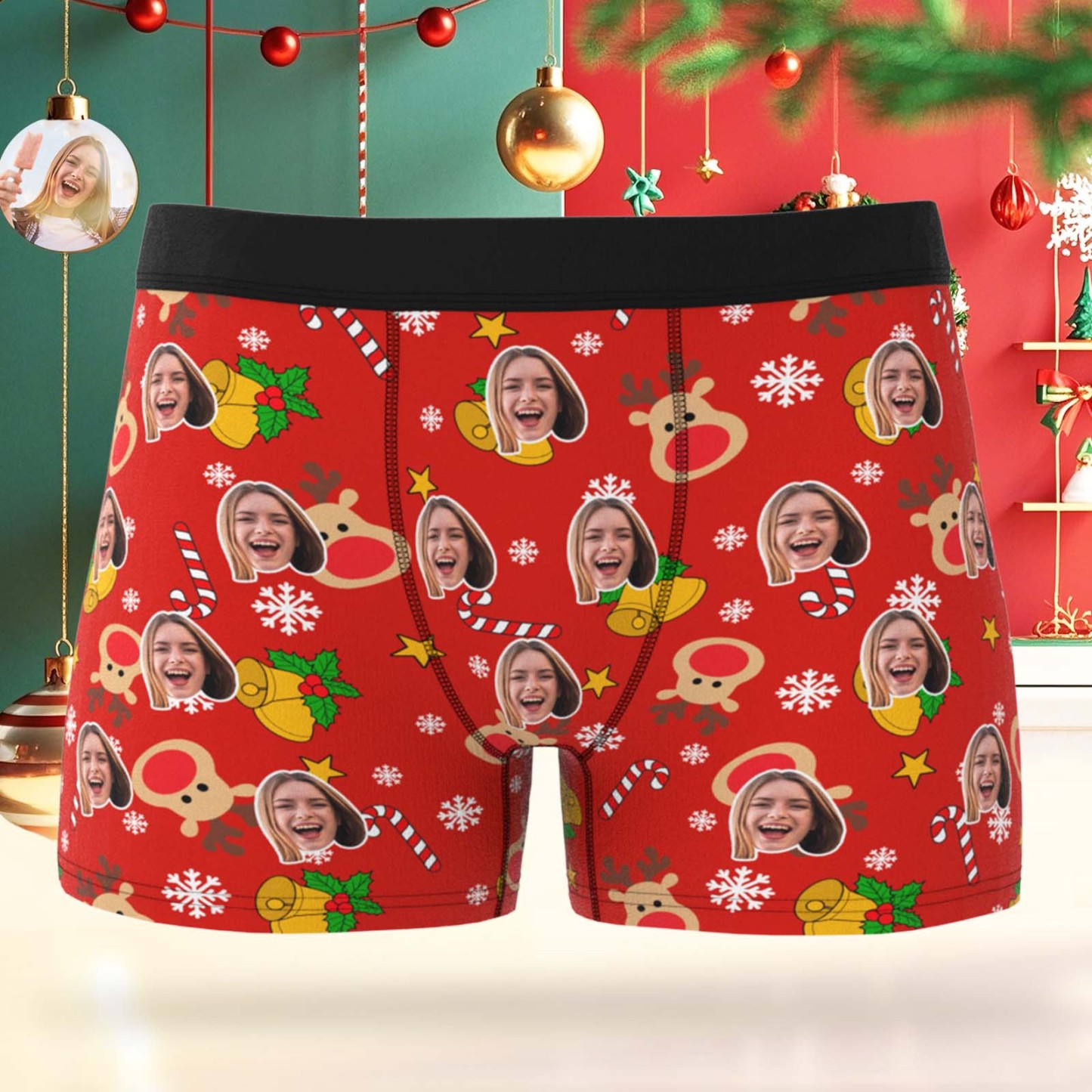 カスタムフォトクリスマスショーツ,カスタムサンタボクサーショーツ,パーソナライズされたクリスマス下着ギフト - 