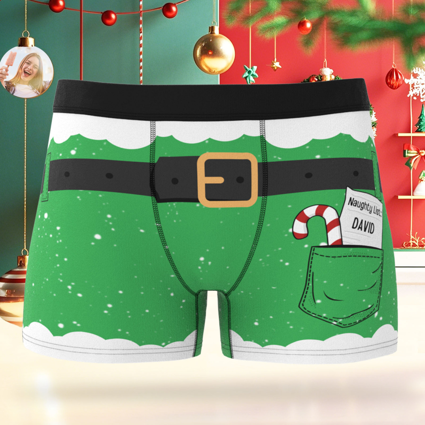 名前入りクリスマス下着 メンズ用カスタムホリデーボクサーブリーフ おもしろクリスマスギフト - 