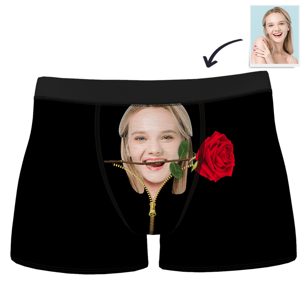 クリスマスプレゼント新年プレゼントオリジナルメンズボクサーパンツおもしろいおしゃれかわいい顔写真入り男性ボクサーパンツオーダーメイドボクサーパンツ男性にプレゼントカスタムボクサーパンツ誕生日結婚お祝いプレゼント-顔写真入りローズを咬む