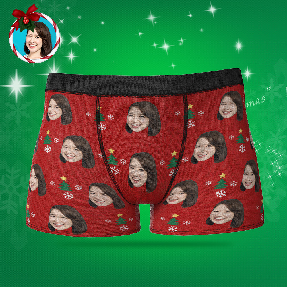 カスタムフォトボクサーパンツ-写真入れ可能なオリジナルクリスマス顔下着ショーツギフト-クリスマスツリ—