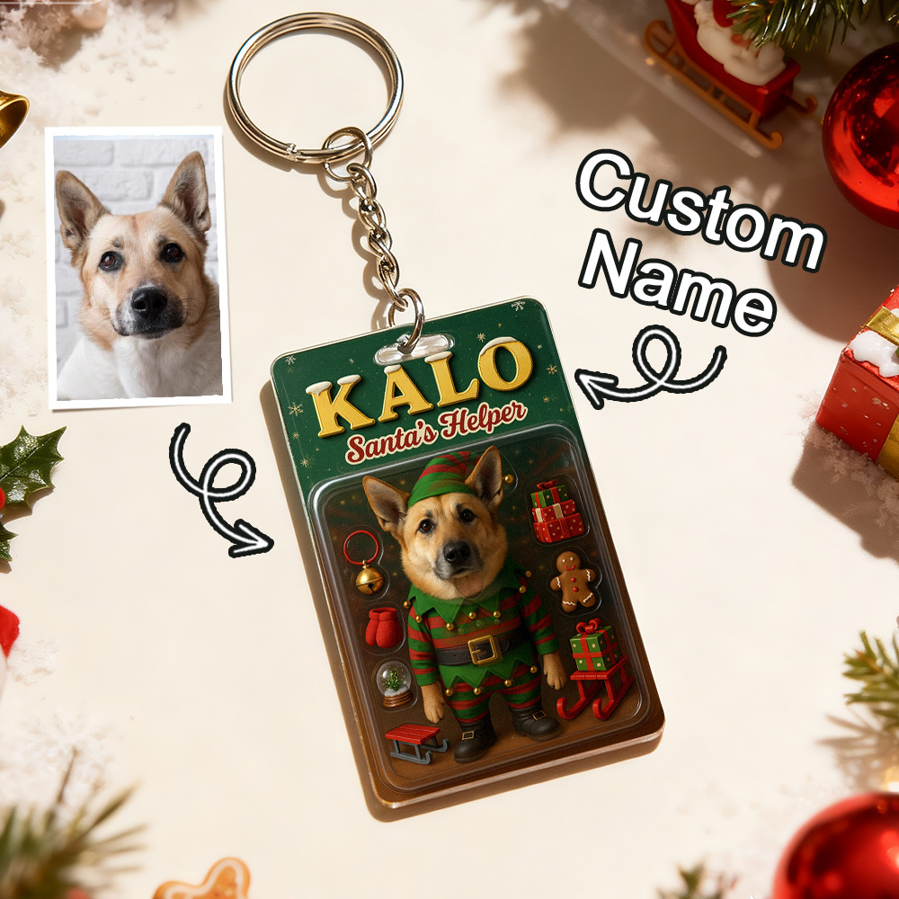 パーソナライズされた立つペット犬キーホルダー.心温まるホリデーの記念品.犬好きの方へのユニークなギフト. - 