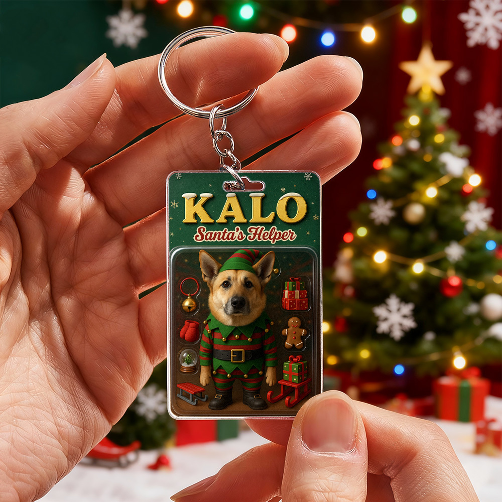 パーソナライズされた立つペット犬キーホルダー.心温まるホリデーの記念品.犬好きの方へのユニークなギフト. - 