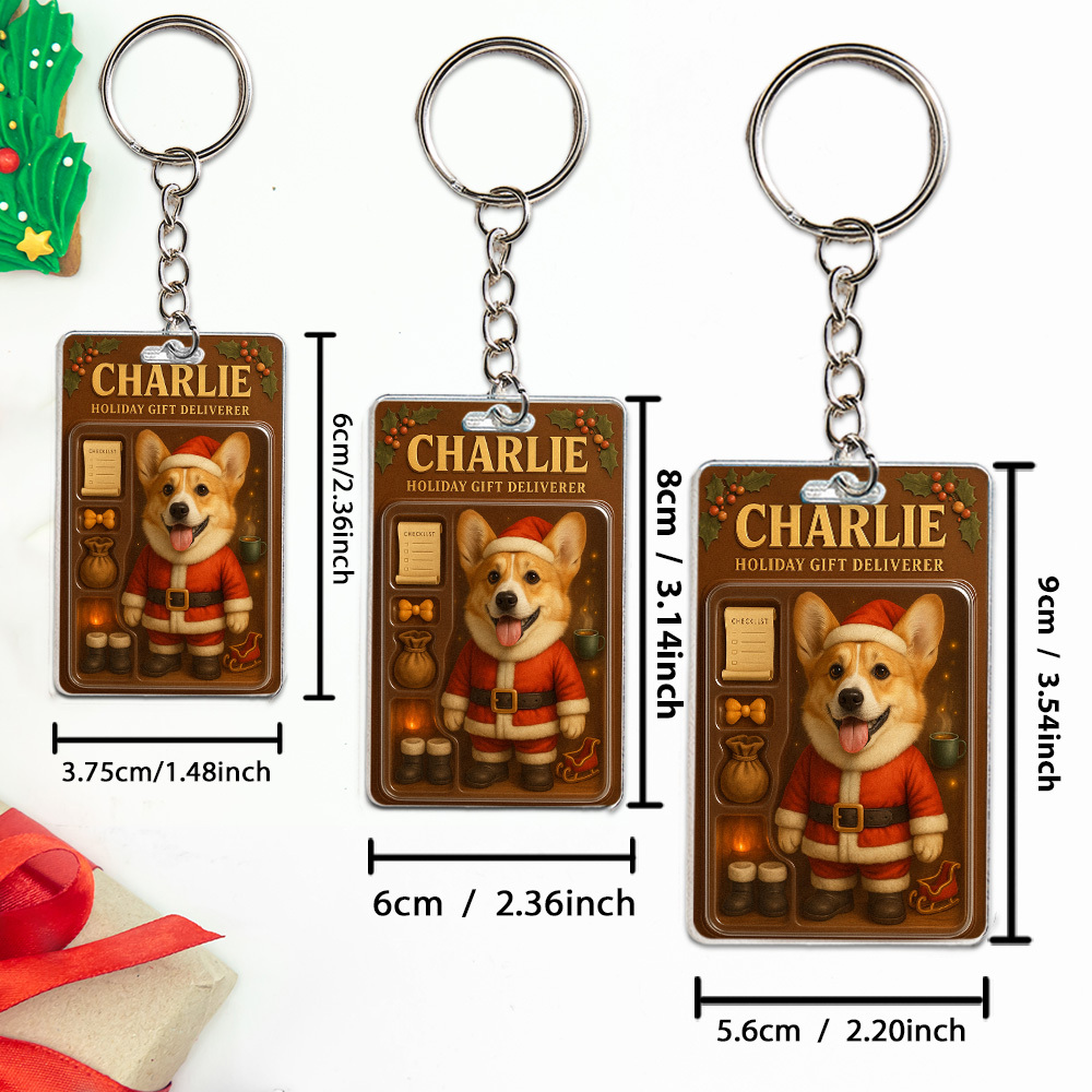 パーソナライズされた立つペット犬キーホルダー.心温まるホリデーの記念品.犬好きの方へのユニークなギフト. - 