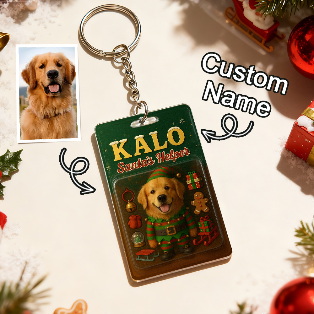 パーソナライズされた立つペット犬キーホルダー.心温まるホリデーの記念品.犬好きの方へのユニークなギフト. - 