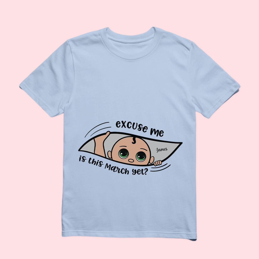 パーソナライズされたマタニティ シャツ、まだですか、妊娠のお知らせ、両親を期待しています - 