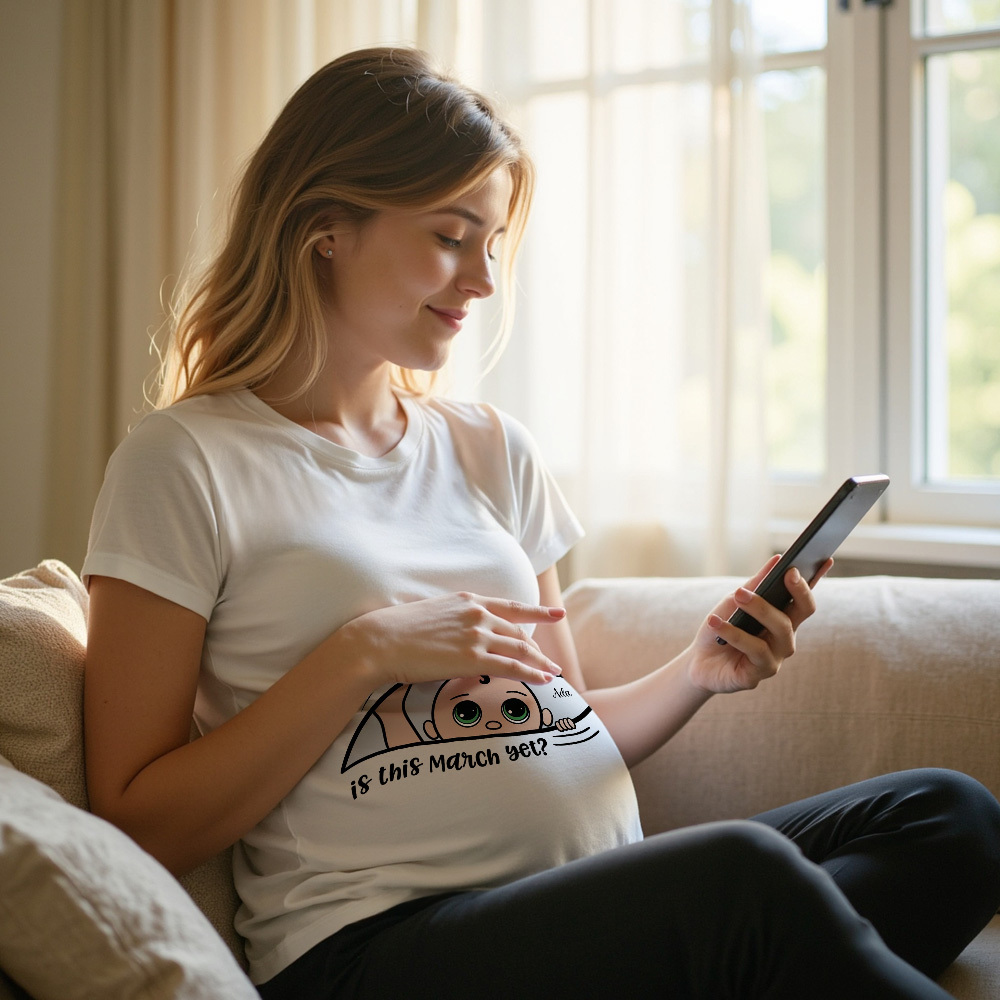 パーソナライズされたマタニティ シャツ、まだですか、妊娠のお知らせ、両親を期待しています - 