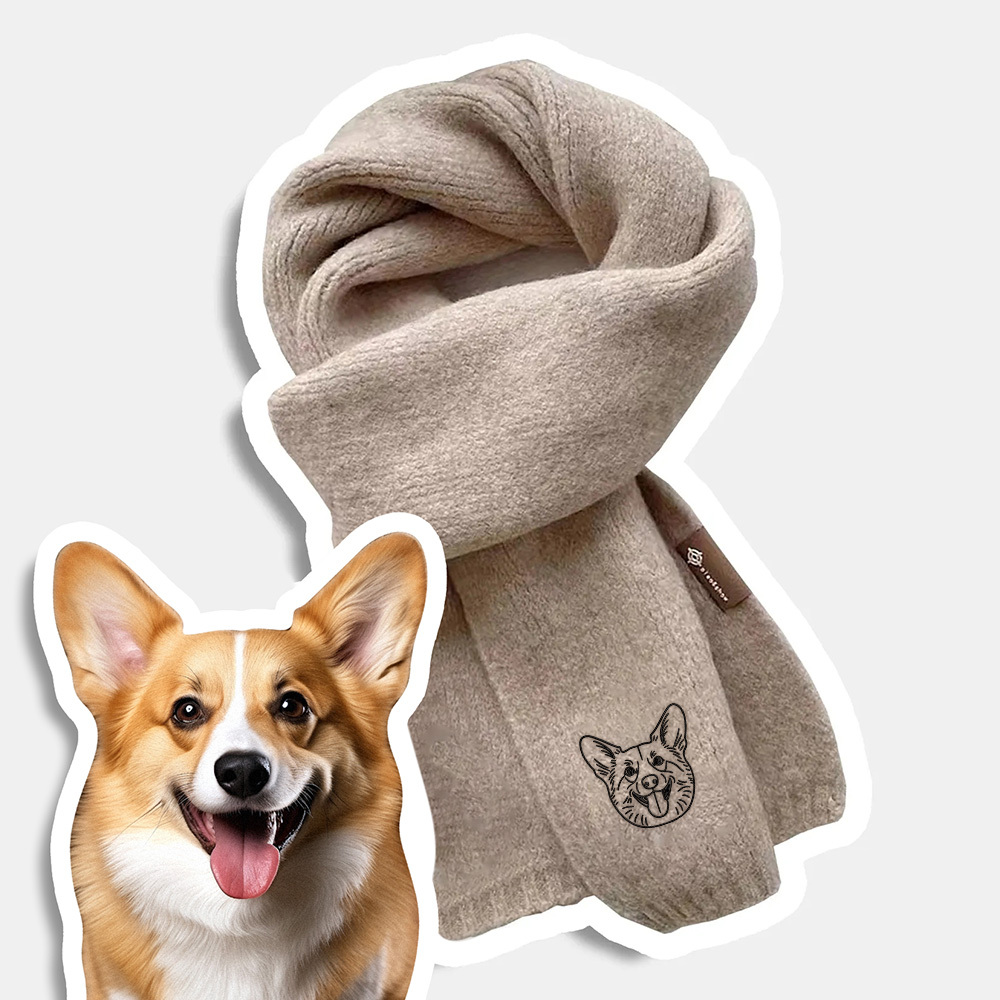 ペット愛好家のためのカスタム刺繍ペットポートレート織りスカーフマフラー猫犬マフラー - 