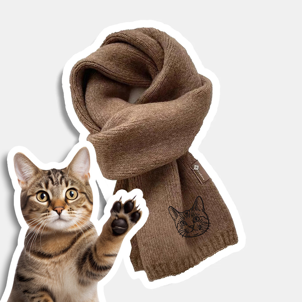 ペット愛好家のためのカスタム刺繍ペットポートレート織りスカーフマフラー猫犬マフラー - 