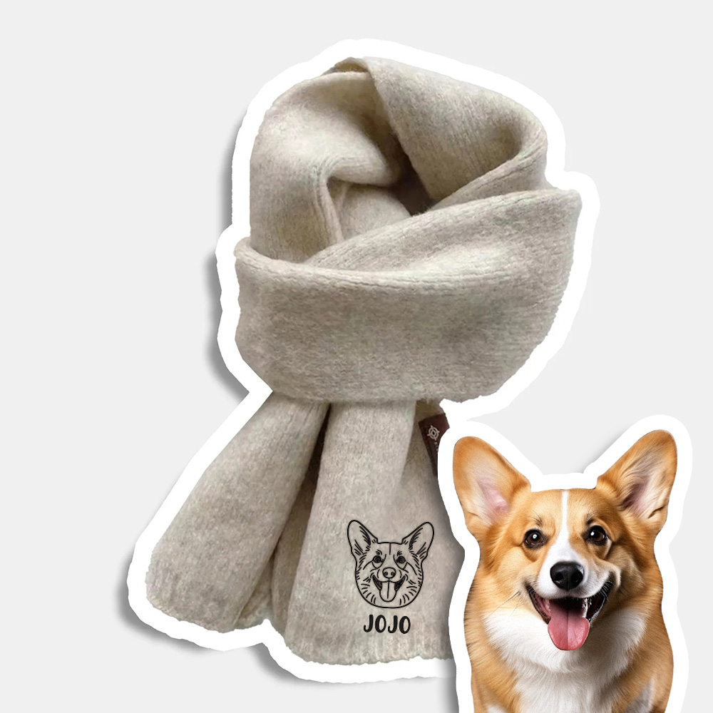 ペット愛好家のためのカスタム刺繍ペットポートレート織りスカーフマフラー猫犬マフラー