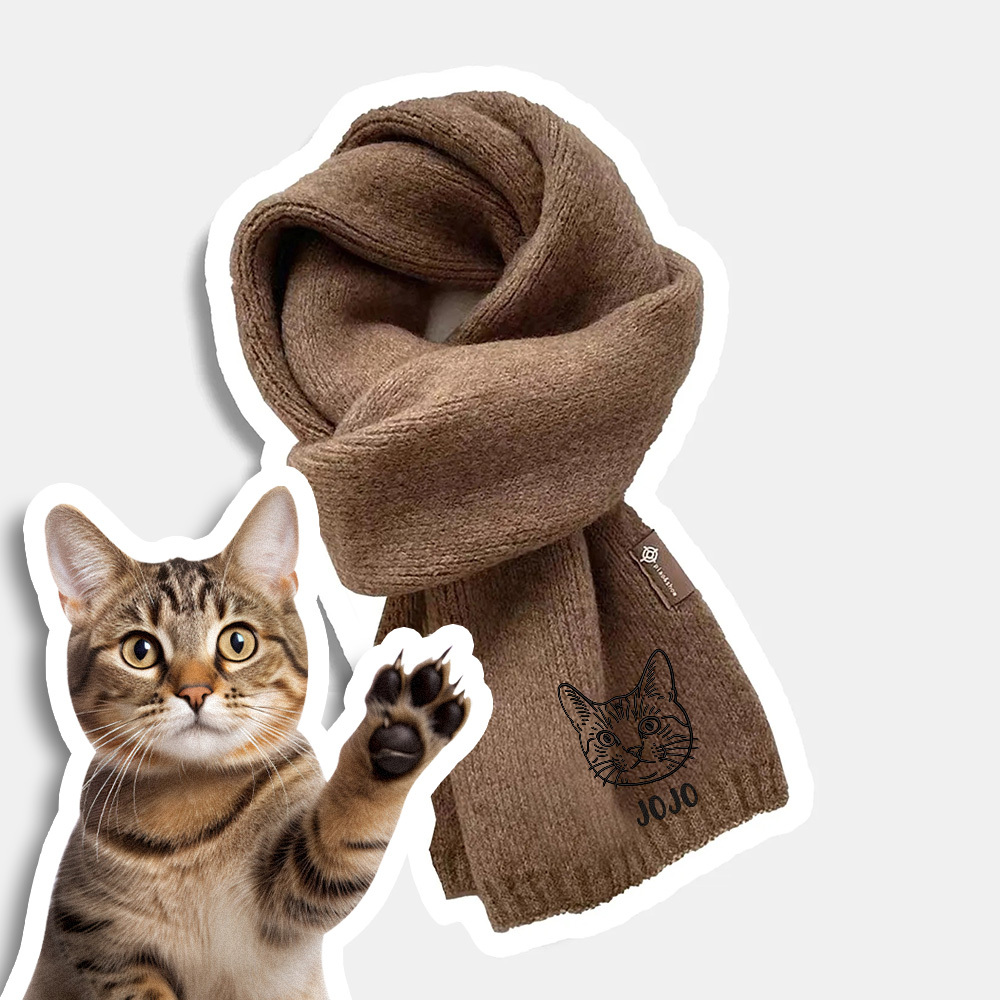 ペット愛好家のためのカスタム刺繍ペットポートレート織りスカーフマフラー猫犬マフラー - 