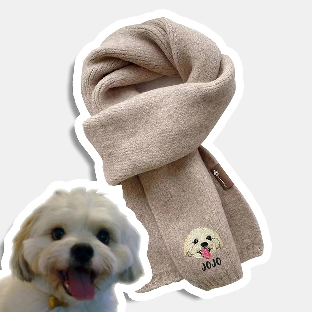 カスタム刺繍ペットの肖像画織スカーフマフラー猫犬マフラー