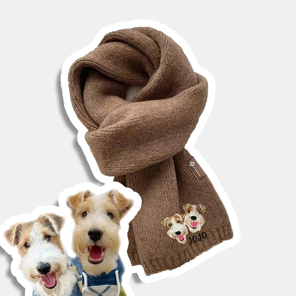 カスタム刺繍ペットの肖像画織スカーフマフラー猫犬マフラー
