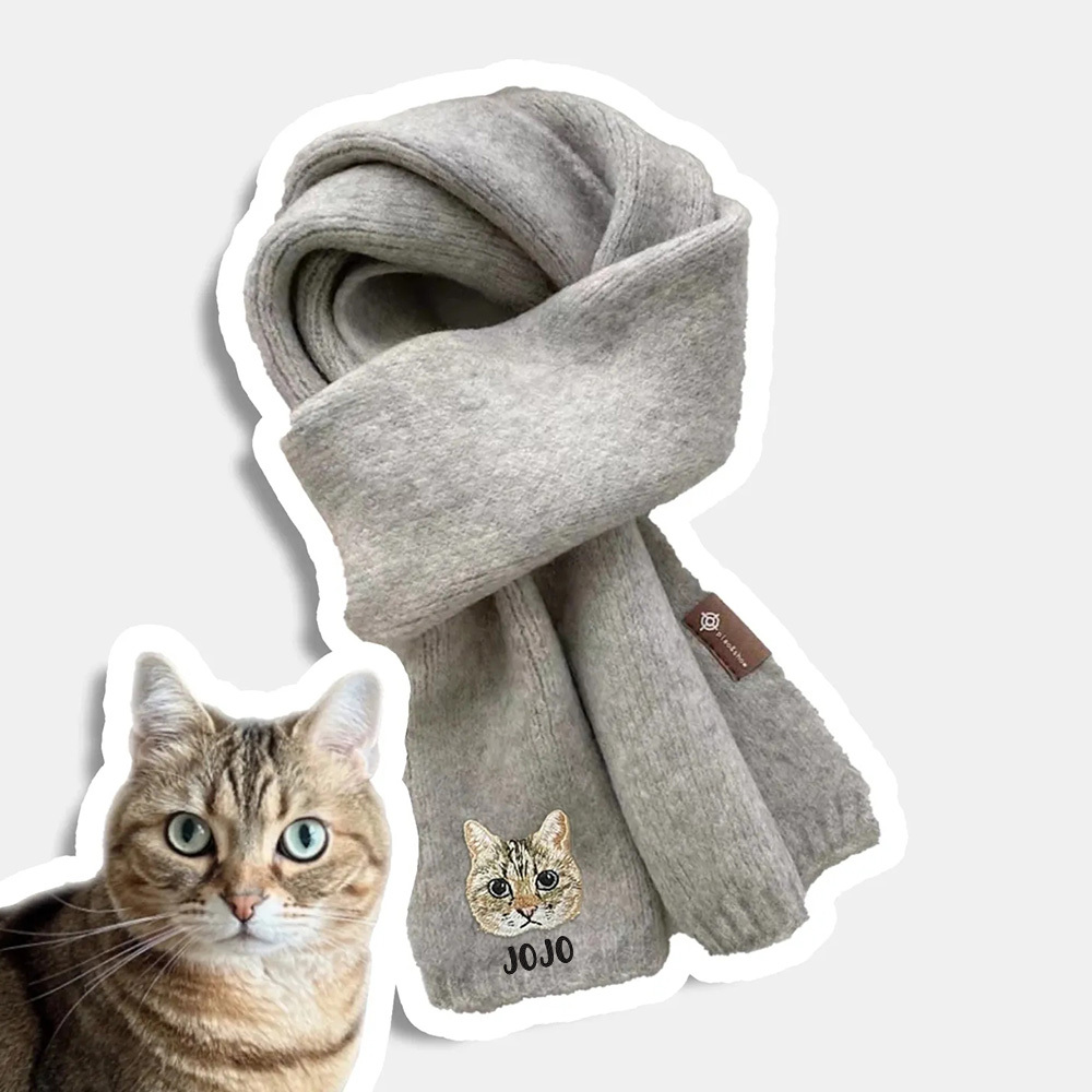 カスタム刺繍ペットの肖像画織スカーフマフラー猫犬マフラー