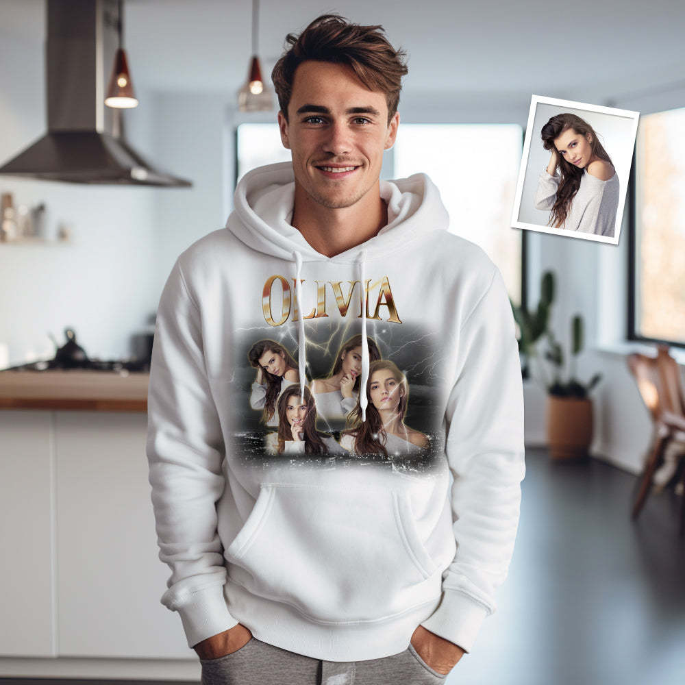 カスタム写真とテキストの服パーソナライズされた写真ギフトユニセックスパーソナリティヴィンテージライトニング T シャツ,パーカーユニークなギフト -