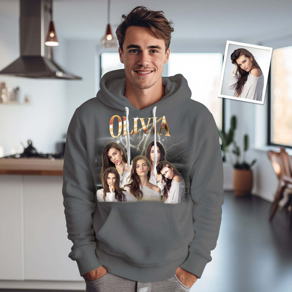 カスタム写真とテキストの服パーソナライズされた写真ギフトユニセックスパーソナリティヴィンテージライトニング T シャツ,パーカーユニークなギフト -