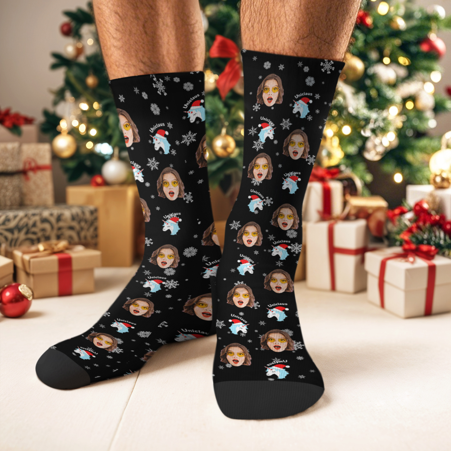 カスタムフォトクリスマスストッキングdiyクリスマスソックスパーソナライズホリデーソックスギフト - 