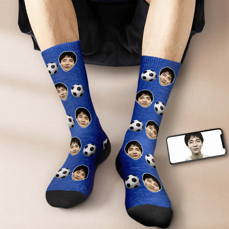 カスタムフェイスソックス-写真入り名入れ可能なサッカーボール柄の