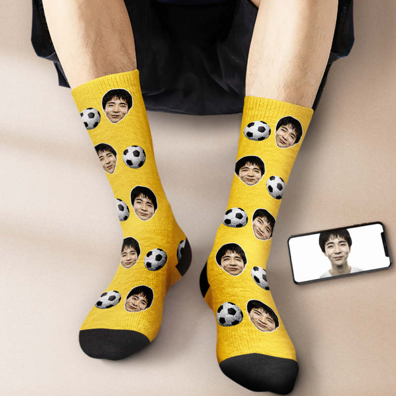 カスタムフェイスソックス-写真入り名入れ可能なサッカーボール柄の