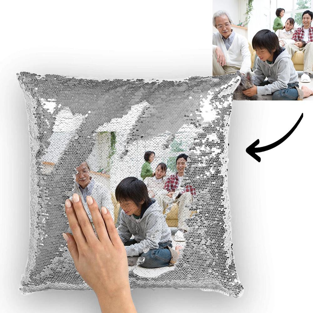 パーソナライズされた写真スパンコール枕家族向け