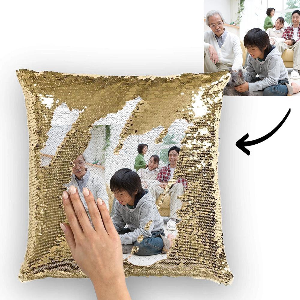 パーソナライズされた写真スパンコール枕家族向け