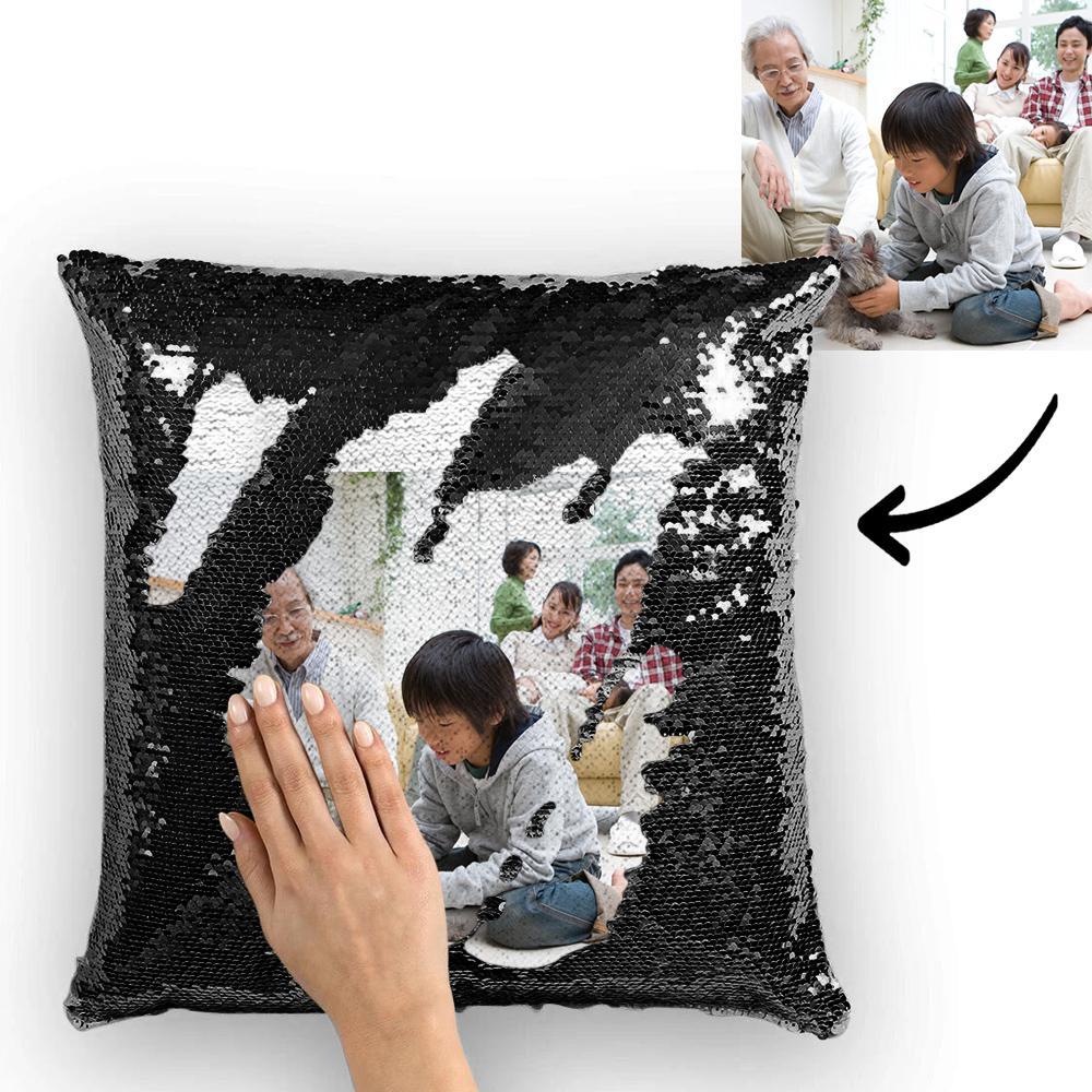 パーソナライズされた写真スパンコール枕家族向け