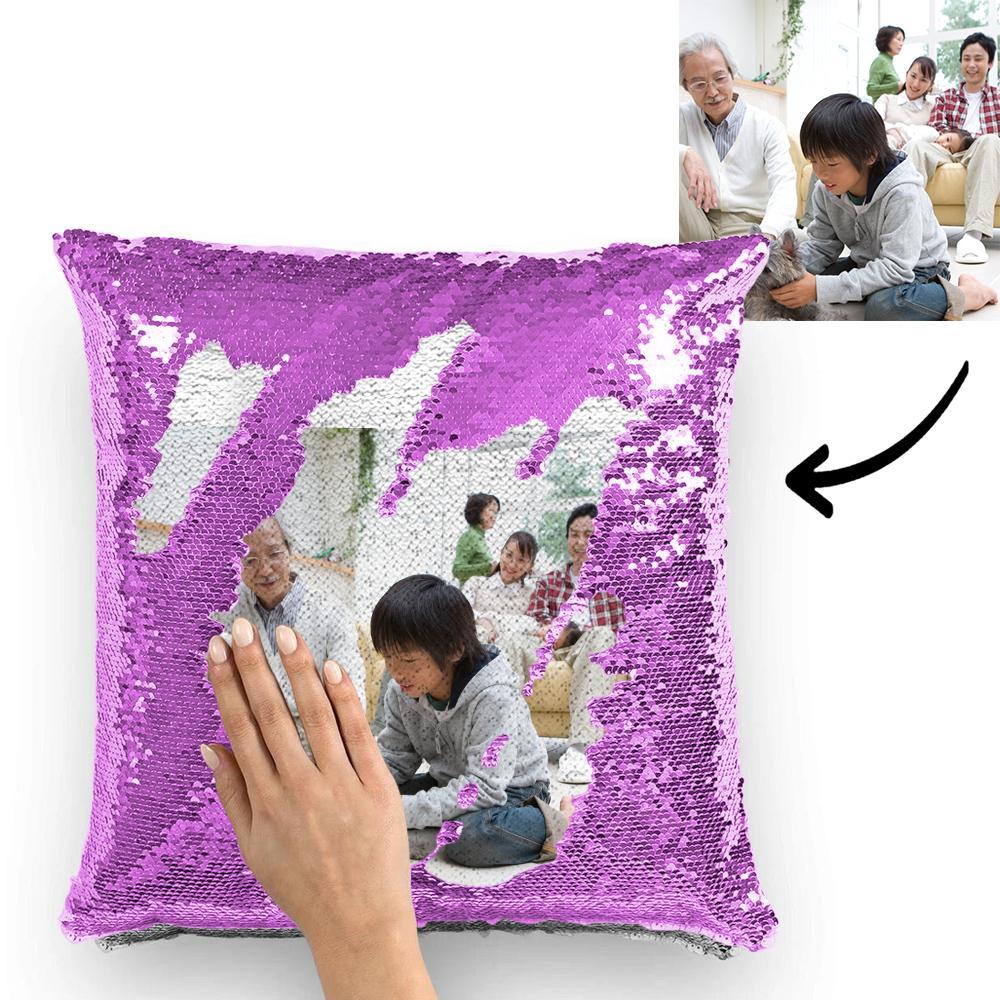 パーソナライズされた写真スパンコール枕家族向け
